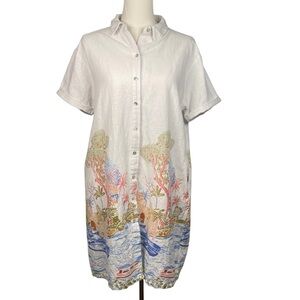 Cynthia Rowley Linen Shirtdress Tropical Coastal Print
Resort Beach Vacation